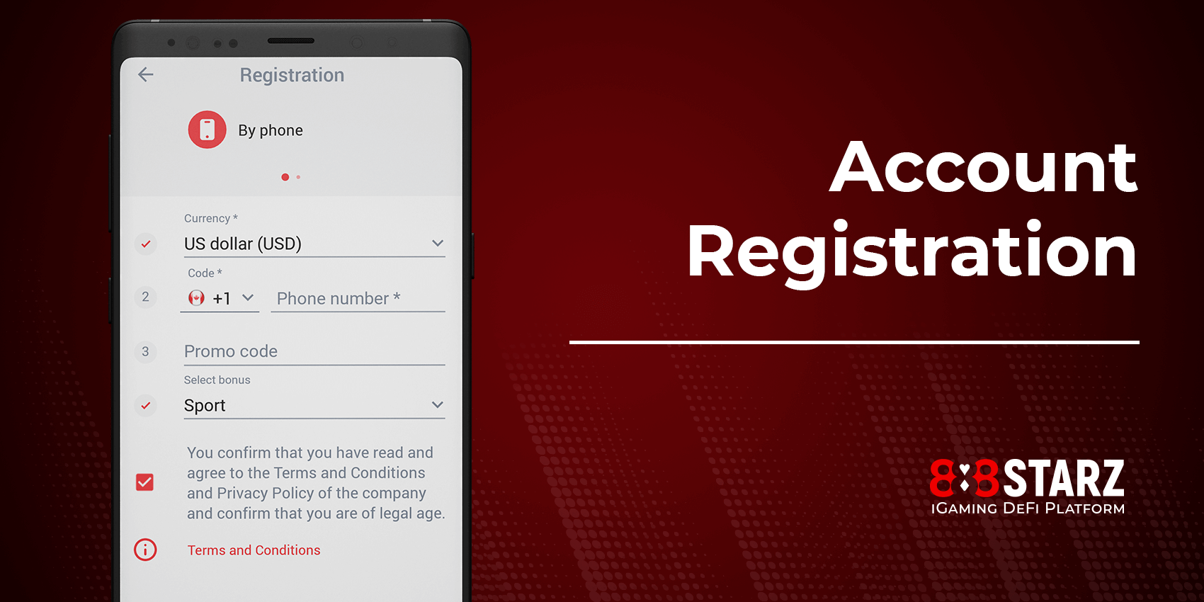 Регистрация аккаунта через приложение
